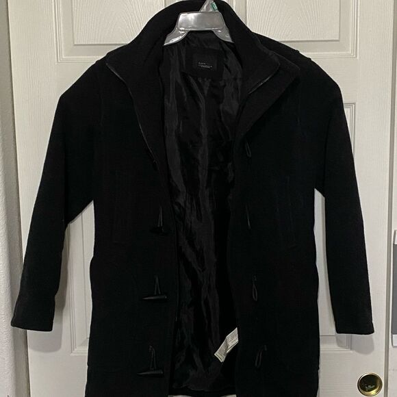 ZARA MAN Black Wool Blend Heavy Coat Size M - Picture 4 of 8